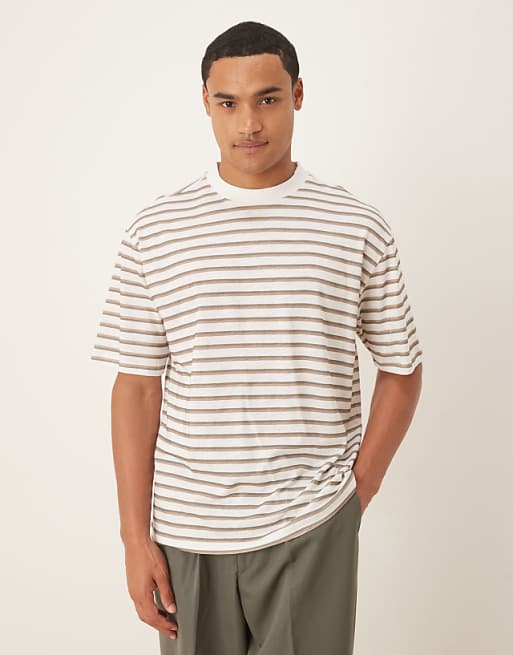 ASOS DESIGN slubby relaxed fit striped t-shirt in oatmeal