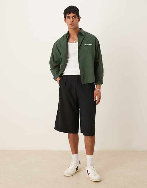 ASOS DESIGN smart bermuda shorts with double pleat and deep waistband in black