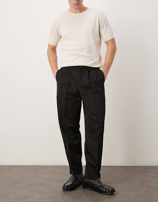 ASOS DESIGN Smart Carrot Fit Trousers With Double Button Waistband In Black