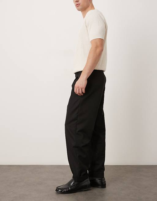 ASOS DESIGN Smart Carrot Fit Trousers With Double Button Waistband In Black