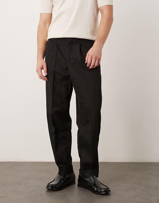 ASOS DESIGN smart carrot fit trousers with double button waistband in black
