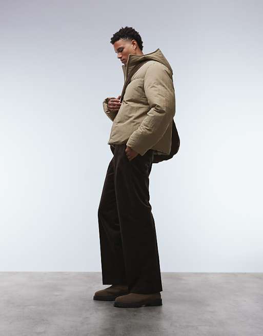 ASOS DESIGN Smart Cotton Rich Wide Leg Corduroy Trousers In Brown With Side Adjusters