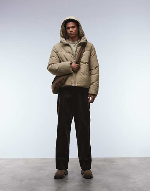 ASOS DESIGN smart cotton rich wide leg corduroy trousers in brown with side adjusters