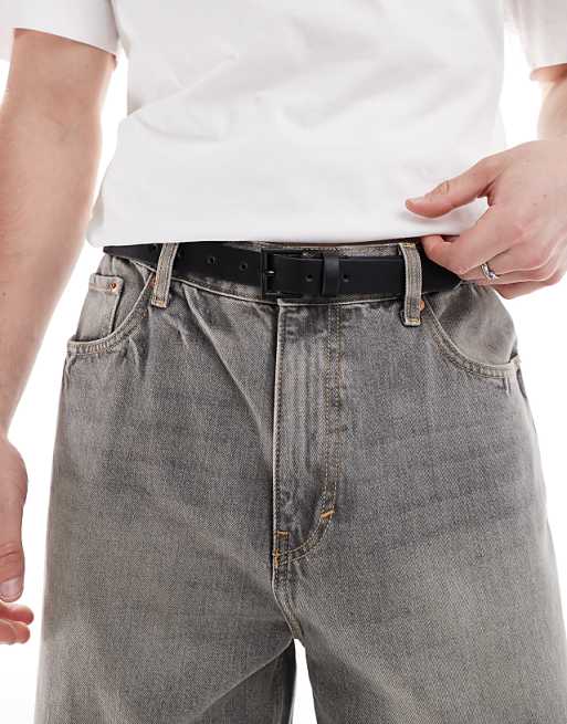 ASOS DESIGN smart faux leather skinny belt with matte black buckle in black