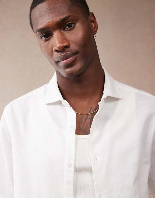ASOS DESIGN Smart Linen Look Regular Shirt With Cutaway Collar In White