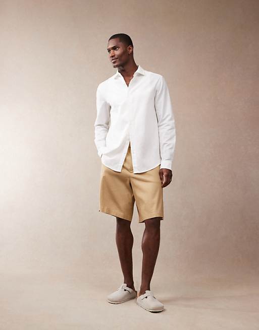 ASOS DESIGN Smart Linen Look Regular Shirt With Cutaway Collar In White