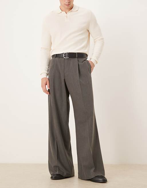 ASOS DESIGN Smart Loose Leg Trousers With Front Pleat In Grey Twill