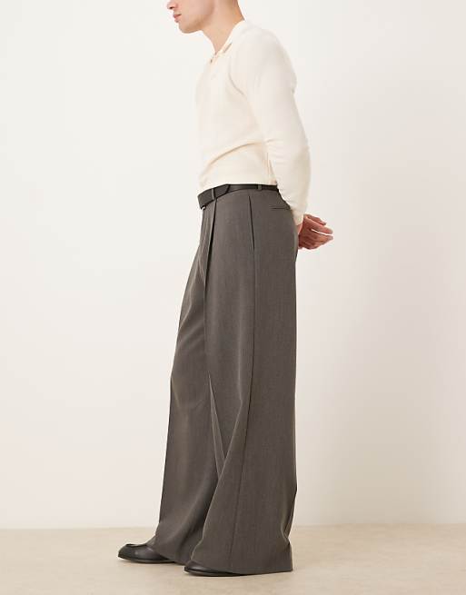 ASOS DESIGN Smart Loose Leg Trousers With Front Pleat In Grey Twill