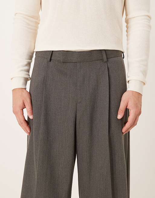 ASOS DESIGN Smart Loose Leg Trousers With Front Pleat In Grey Twill