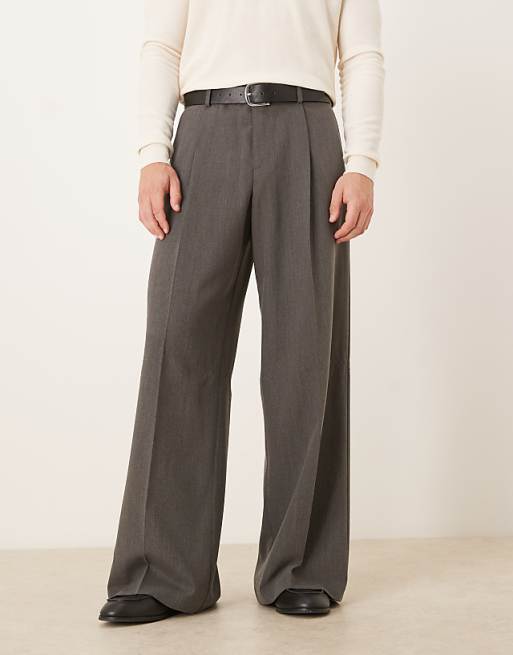 ASOS DESIGN smart loose leg trousers with front pleat in grey twill