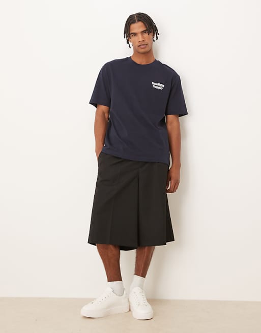 ASOS DESIGN smart oversized bermuda shorts with front pleat in black