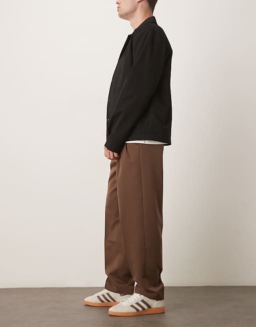ASOS DESIGN Smart Oversized Tapered Trousers With Double Pleats In Brown
