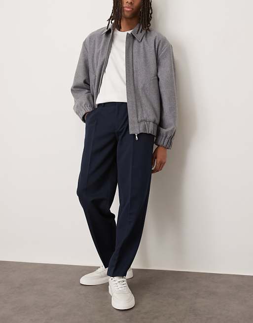 ASOS DESIGN Smart Oversized Tapered Trousers With Front Pleats In Navy
