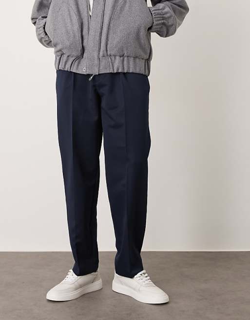 ASOS DESIGN Smart Oversized Tapered Trousers With Front Pleats In Navy