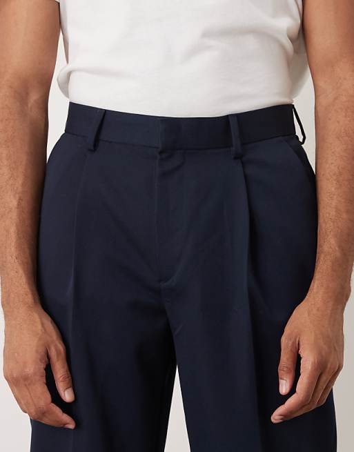 ASOS DESIGN Smart Oversized Tapered Trousers With Front Pleats In Navy