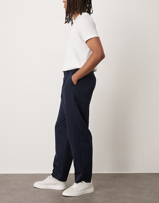 ASOS DESIGN smart oversized tapered trousers with front pleats in navy