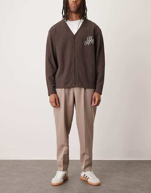 ASOS DESIGN Smart Relaxed Tapered Fit Trousers With Front Pleats In Dark Stone