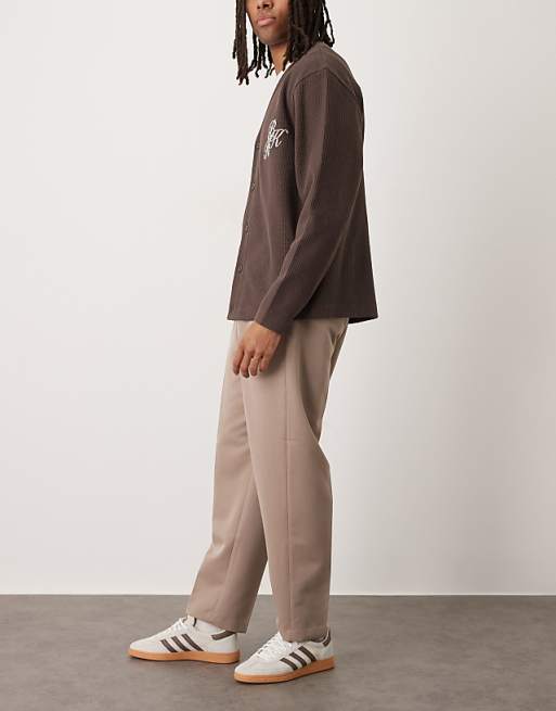 ASOS DESIGN Smart Relaxed Tapered Fit Trousers With Front Pleats In Dark Stone