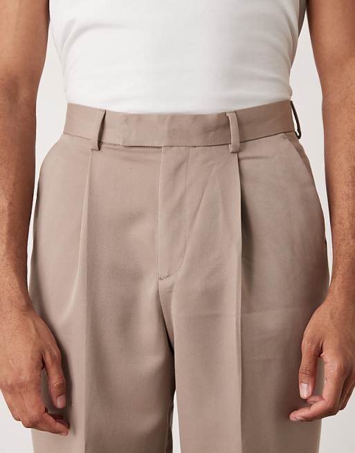 ASOS DESIGN Smart Relaxed Tapered Fit Trousers With Front Pleats In Dark Stone