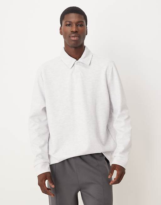 ASOS DESIGN smart scuba-style fabric polo shirt in oatmeal marl co-ord