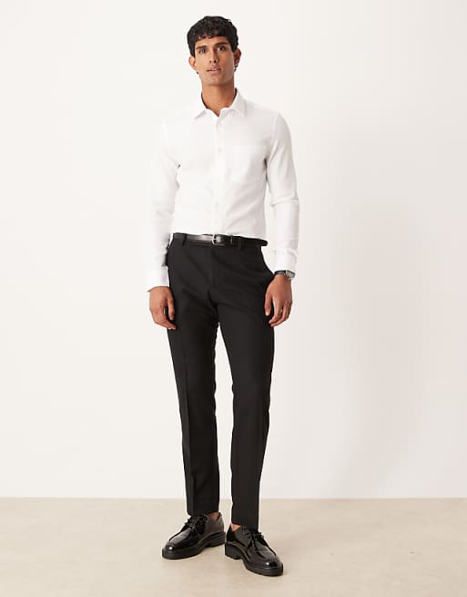 ASOS DESIGN Smart Slim Herringbone Easy Iron Shirt In White