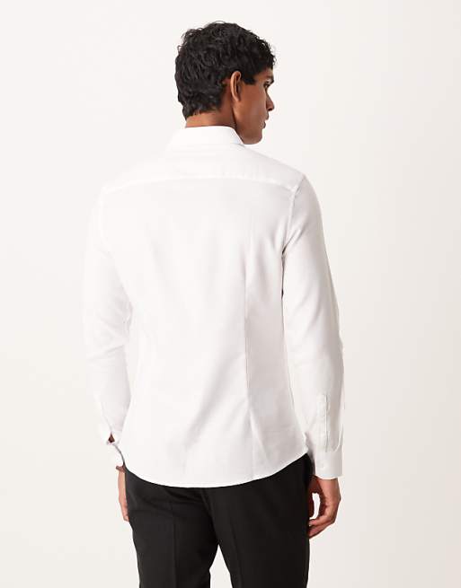 ASOS DESIGN Smart Slim Herringbone Easy Iron Shirt In White