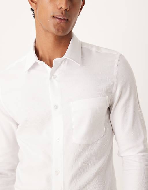 ASOS DESIGN Smart Slim Herringbone Easy Iron Shirt In White