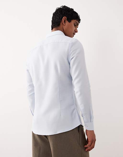ASOS DESIGN Smart Slim Herringbone Easy Iron Shirt In Blue