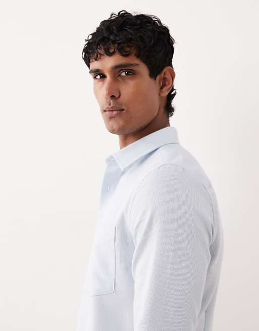 ASOS DESIGN Smart Slim Herringbone Easy Iron Shirt In Blue