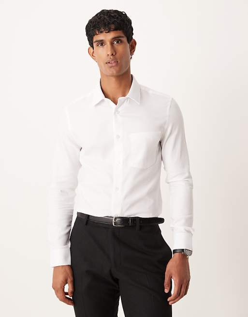 ASOS DESIGN smart slim herringbone easy iron shirt in white