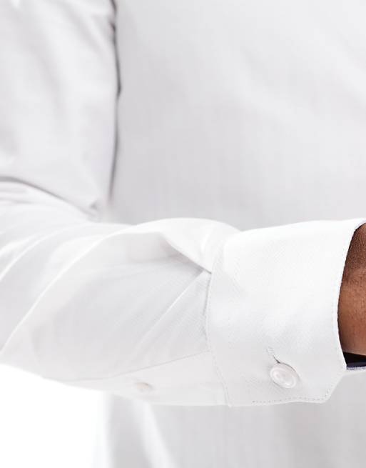 ASOS DESIGN Smart Slim Herringbone Shirt In White