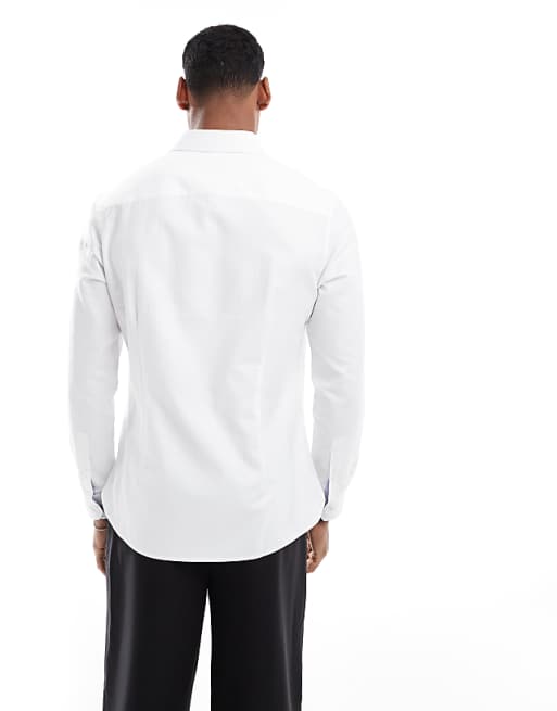 ASOS DESIGN Smart Slim Herringbone Shirt In White