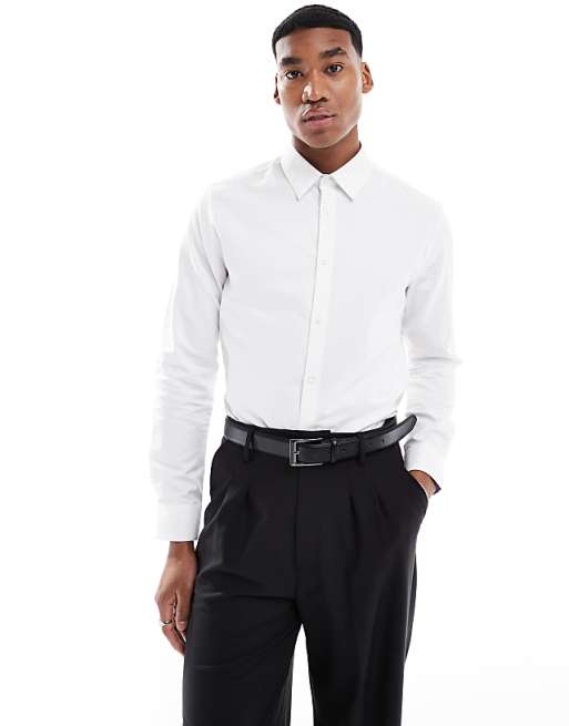 ASOS DESIGN smart slim herringbone shirt in white