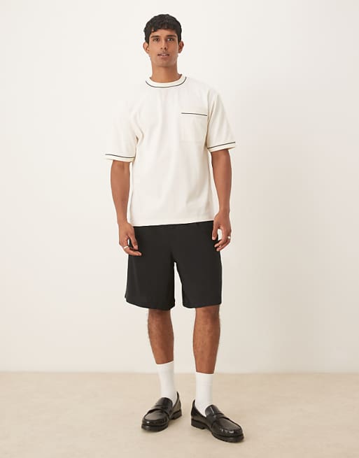 ASOS DESIGN smart straight fit longer length shorts in black