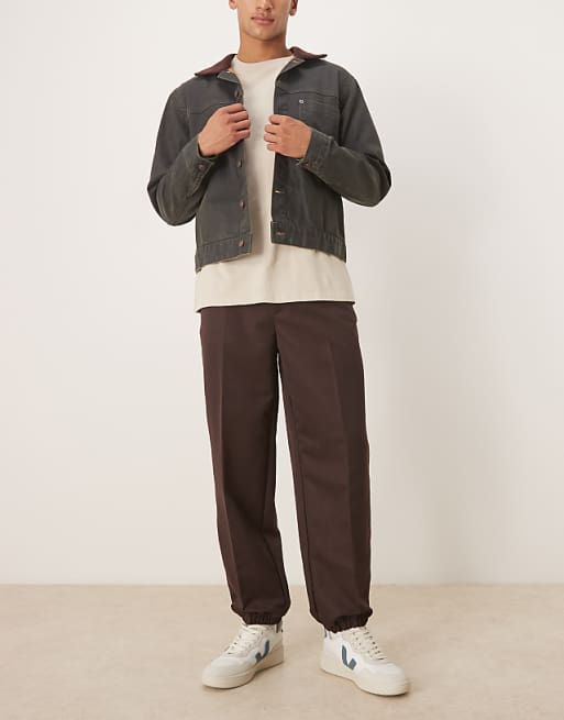 ASOS DESIGN Smart Straight Leg Trouser With Part Elastic Waistband And Cuff In Brown