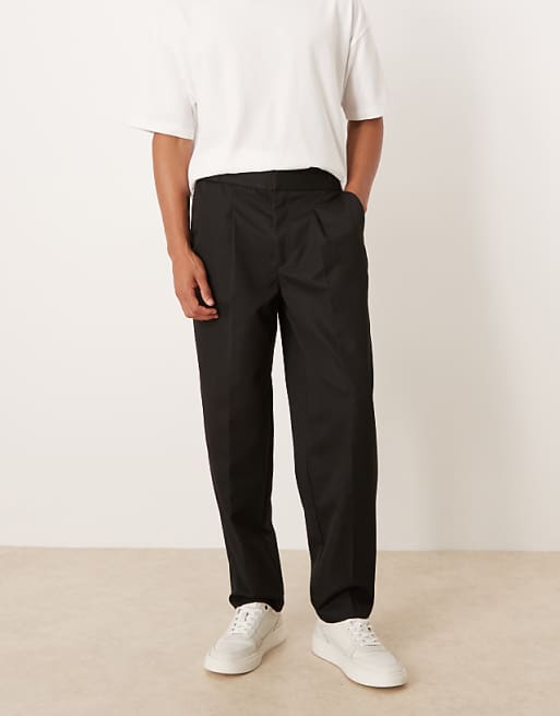 ASOS DESIGN Smart Straight Leg Trouser With Part Elastic Waistband In Black