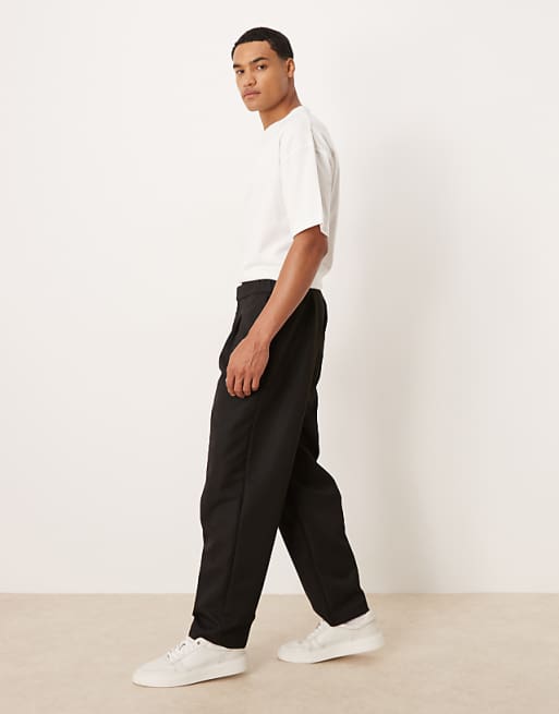 ASOS DESIGN Smart Straight Leg Trouser With Part Elastic Waistband In Black