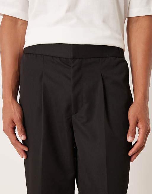 ASOS DESIGN Smart Straight Leg Trouser With Part Elastic Waistband In Black