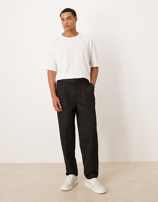 ASOS DESIGN smart straight leg trouser with part elastic waistband in black