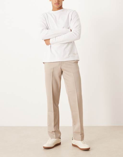 ASOS DESIGN Smart Straight Leg Trousers In Stone