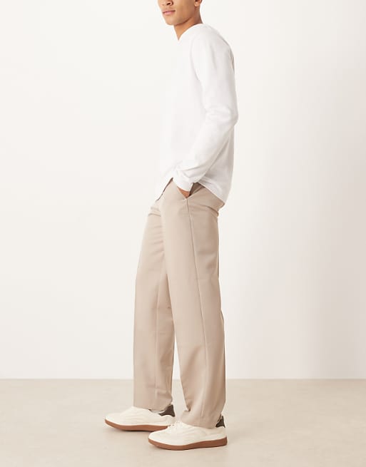 ASOS DESIGN Smart Straight Leg Trousers In Stone