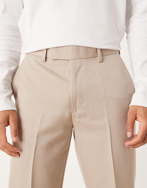 ASOS DESIGN Smart Straight Leg Trousers In Stone