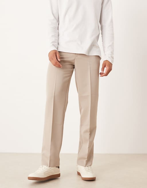 ASOS DESIGN smart straight leg trousers in stone