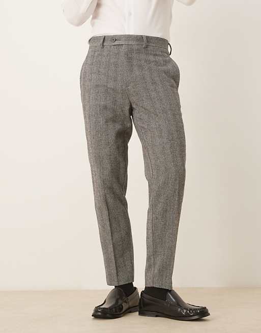 ASOS DESIGN smart tapered trouser in grey herringbone