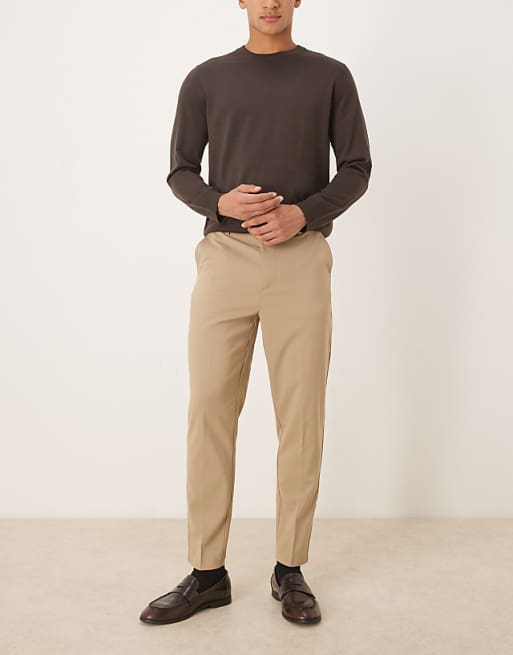 ASOS DESIGN Smart Tapered Trousers In Stone