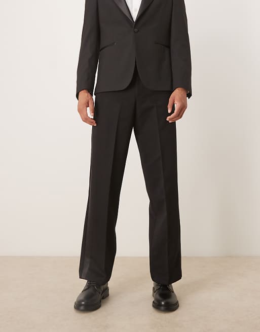 ASOS DESIGN smart tuxedo wide leg trousers with side stripe