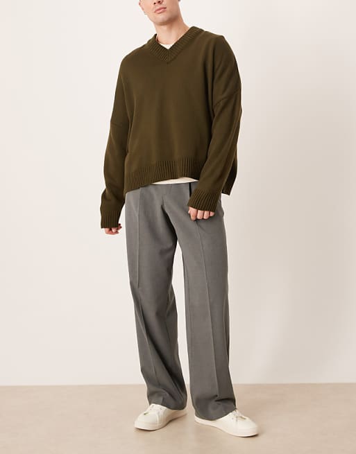 ASOS DESIGN Smart Wide Leg Flannel Trousers With Side Adjuster Detail In Grey