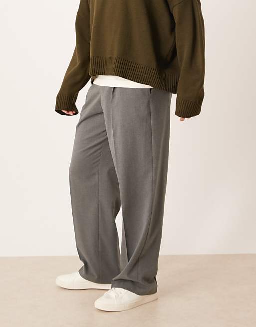 ASOS DESIGN Smart Wide Leg Flannel Trousers With Side Adjuster Detail In Grey