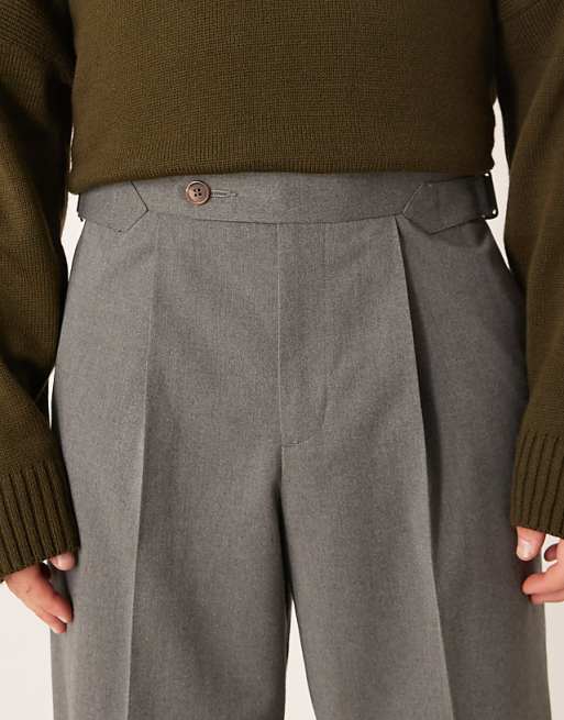ASOS DESIGN Smart Wide Leg Flannel Trousers With Side Adjuster Detail In Grey