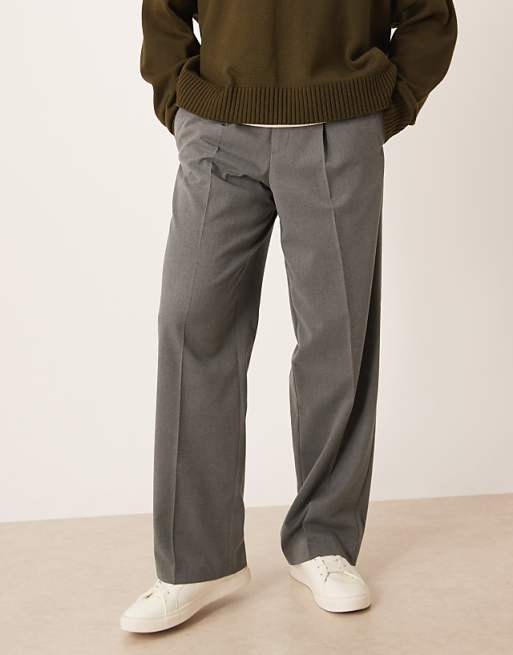 ASOS DESIGN smart wide leg flannel trousers with side adjuster detail in grey